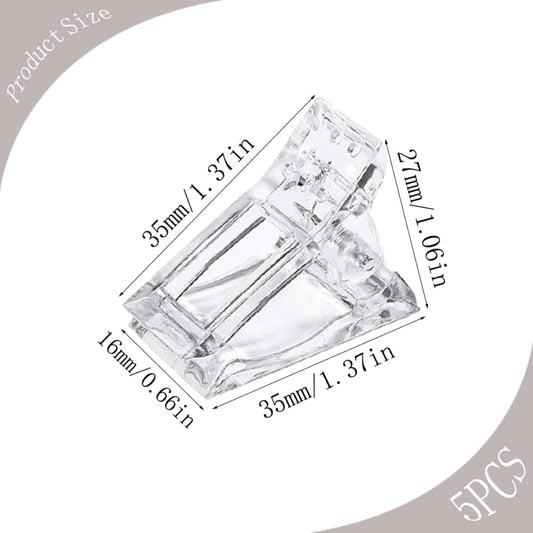 Poly Gel Nail Clips Set of 5 | Reusable Nail Extension Clamps for Poly Gel