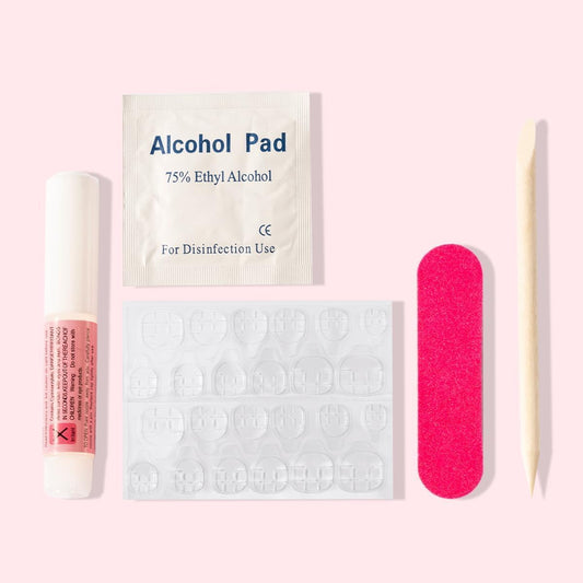 Press-On Nail Kit (Pack of 10) | Complete DIY Press-On Nail Application Kit with Glue Tabs, Nail File, Cuticle Stick & Alcohol Wipe