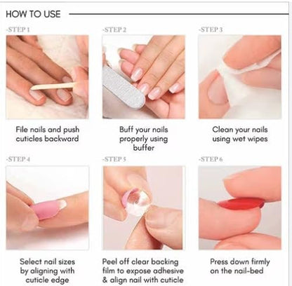 Press-On Nail Kit (Pack of 10) | Complete DIY Press-On Nail Application Kit with Glue Tabs, Nail File, Cuticle Stick & Alcohol Wipe
