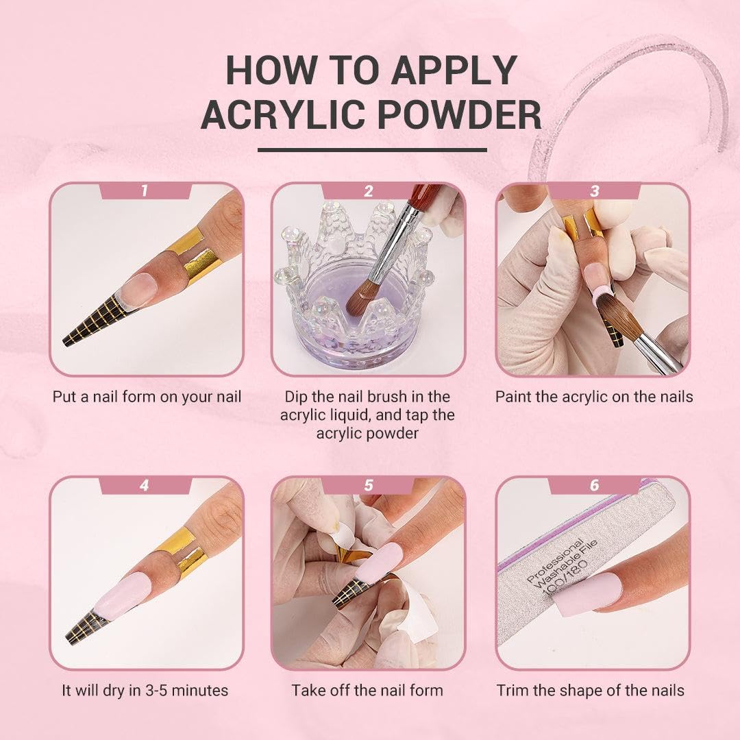 BOLT BEE Professional Acrylic Powder | High-Strength Nail Extension Powder for Acrylic Nails | Self-Leveling Formula (Clear/Pink/White)