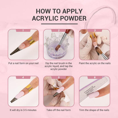BOLT BEE Professional Acrylic Powder | High-Strength Nail Extension Powder for Acrylic Nails | Self-Leveling Formula (Clear/Pink/White)